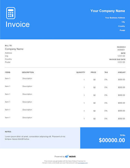 Image of excel invoice template